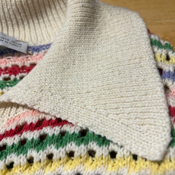 Womens Zara Ivory Rainbow Striped Open Knit Pointelle Cardigan Sweater S - Picture 13 of 15